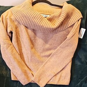 Old Navy Tan Cowl Neck Sweater with Ribbed Texture